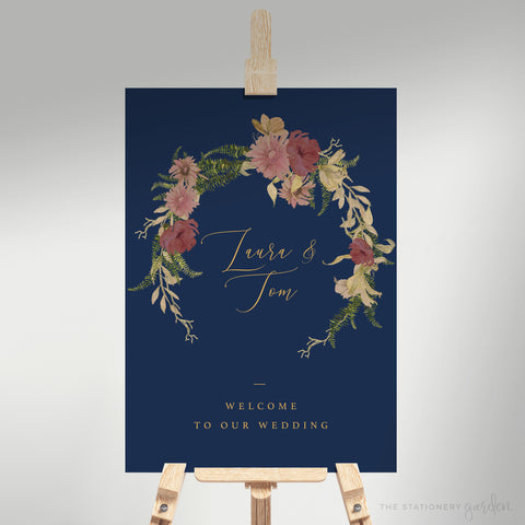 Fulham Navy Floral Wedding Welcome Sign