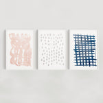 Set of 3 Abstract Brush Wall Art Prints - Navy, Grey and Blush