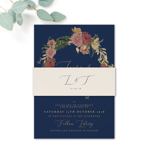 Fulham Navy Floral Wreath Wedding Belly Band