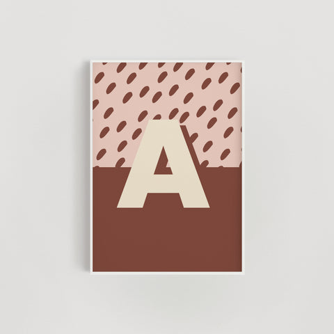 Geometric Dabs Initial Letter Nursery + Kids Print - Rust / Blush