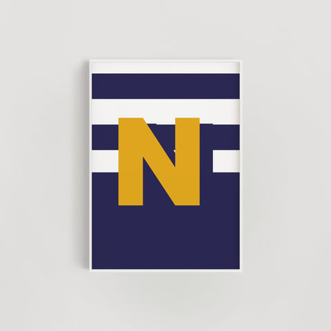 Geometric Stripes Initial Letter Nursery + Kids Print - Navy / Mustard