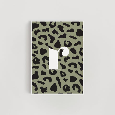 Leopard Print Initial Letter Nursery + Kids Print - Green
