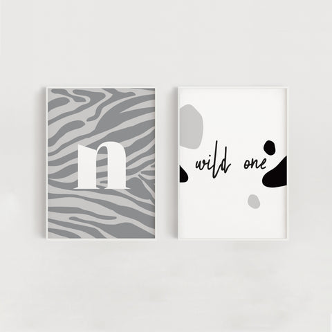 Wild One Set of Two Nursery + Kids Prints - Grey Zebra