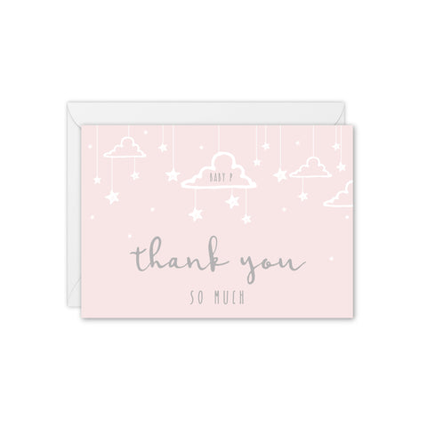 Little Dreamer Clouds and Stars Personalised Baby Thank You Card - Pale Pink