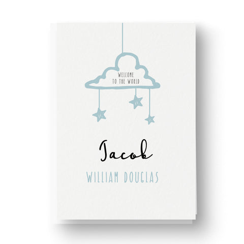Clouds and Stars Personalised New Baby Card - Blue