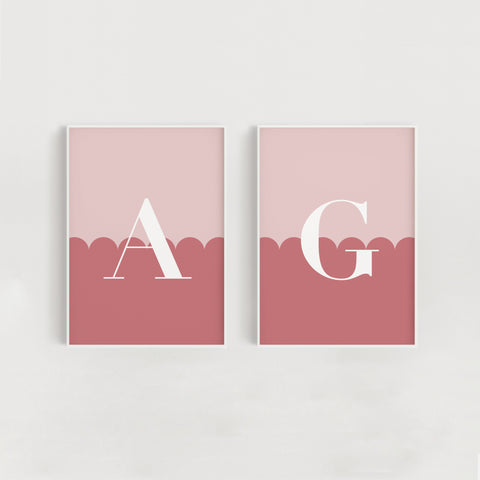 Two Tone Scallop Set of Two Sibling Nursery + Kids Prints - Pink