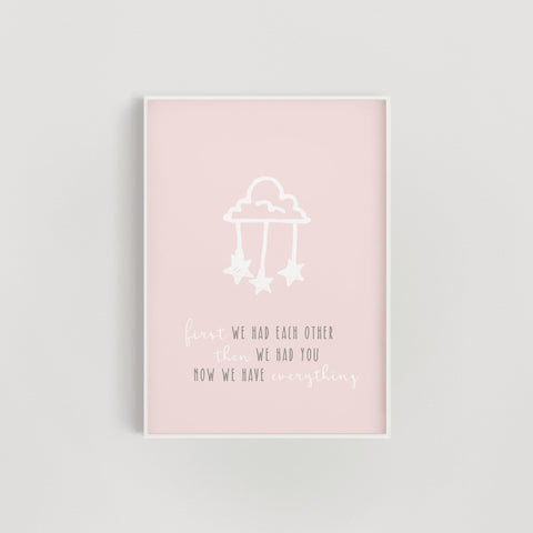Clouds and Stars 'Now we have everything' Nursery Print - Pink