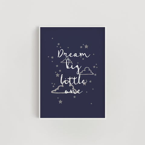 Clouds and Stars 'Dream Big Little Lady' Nursery Print - Navy