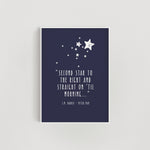 Second Star to the Right' Peter Pan Quote Nursery Print - Navy