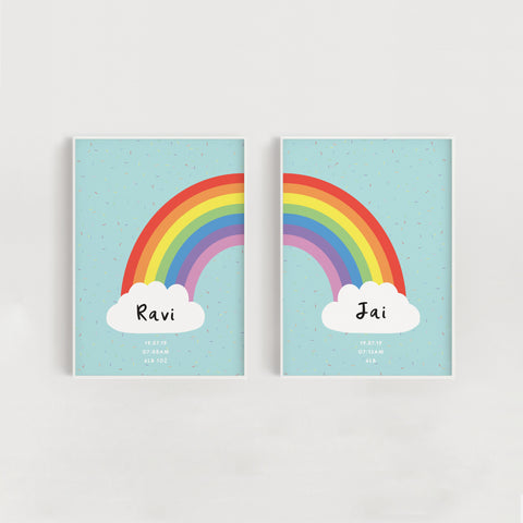 Rainbow Sprinkles Personalised Twin Nursery Print Set