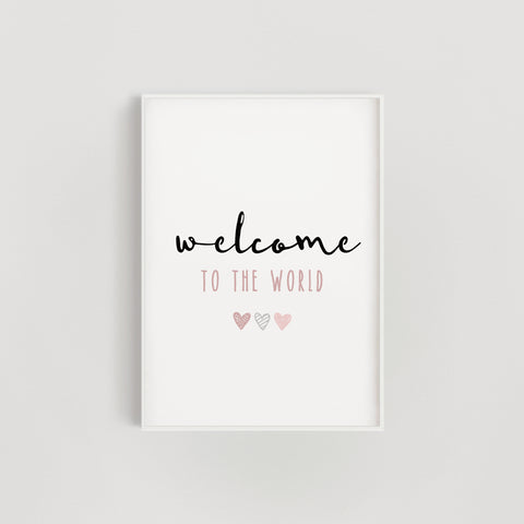 Pink Hearts Welcome to the World Nursery Print