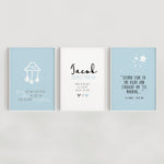 Clouds and Stars Set of 3 Personalised Nursery Prints - Blue
