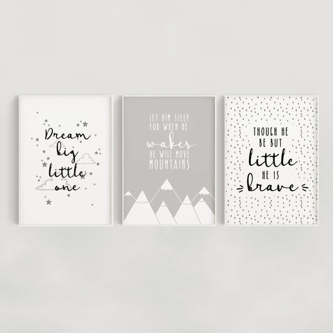 Little Dreamer Set of 3 Nursery Prints - Grey