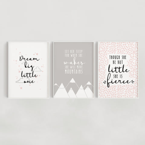 Little Dreamer Set of 3 Nursery Prints - Pink