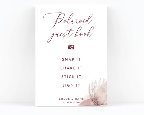Protea Wedding Polaroid Photobooth Sign / Print