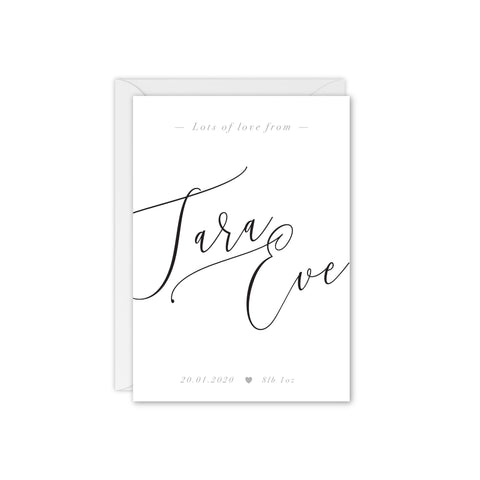White Elegant Baby Announcement / Thank You Card - Grey and Black