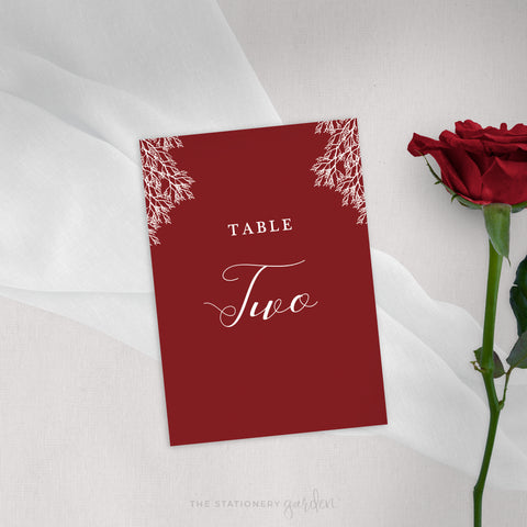 Ruby Wedding Table Numbers and Table Names