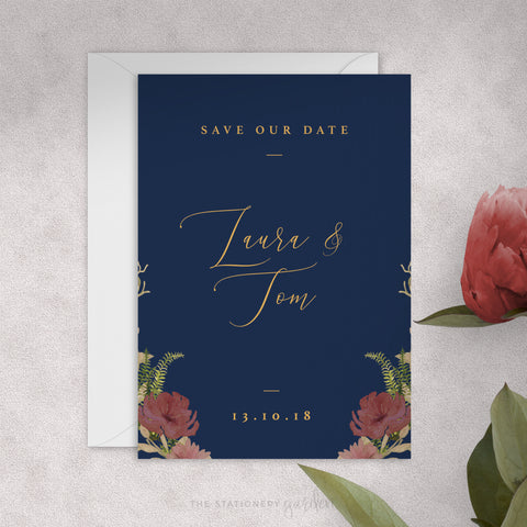 Fulham Navy Floral Personalised Save the Date