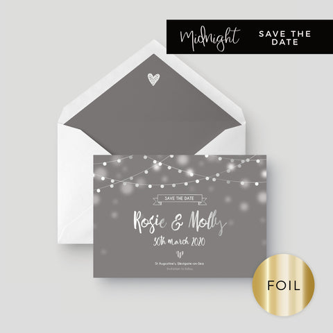 Midnight Silver Foiled Personalised Save the Date