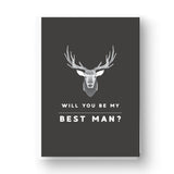 Grey Monochrome Graphic Deer Best Man / Groomsman Card 